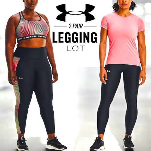 Under Armour UA Plus Size Black Compression Pocket HeatGear 2pc Legging Lot 2/3X - Picture 1 of 16
